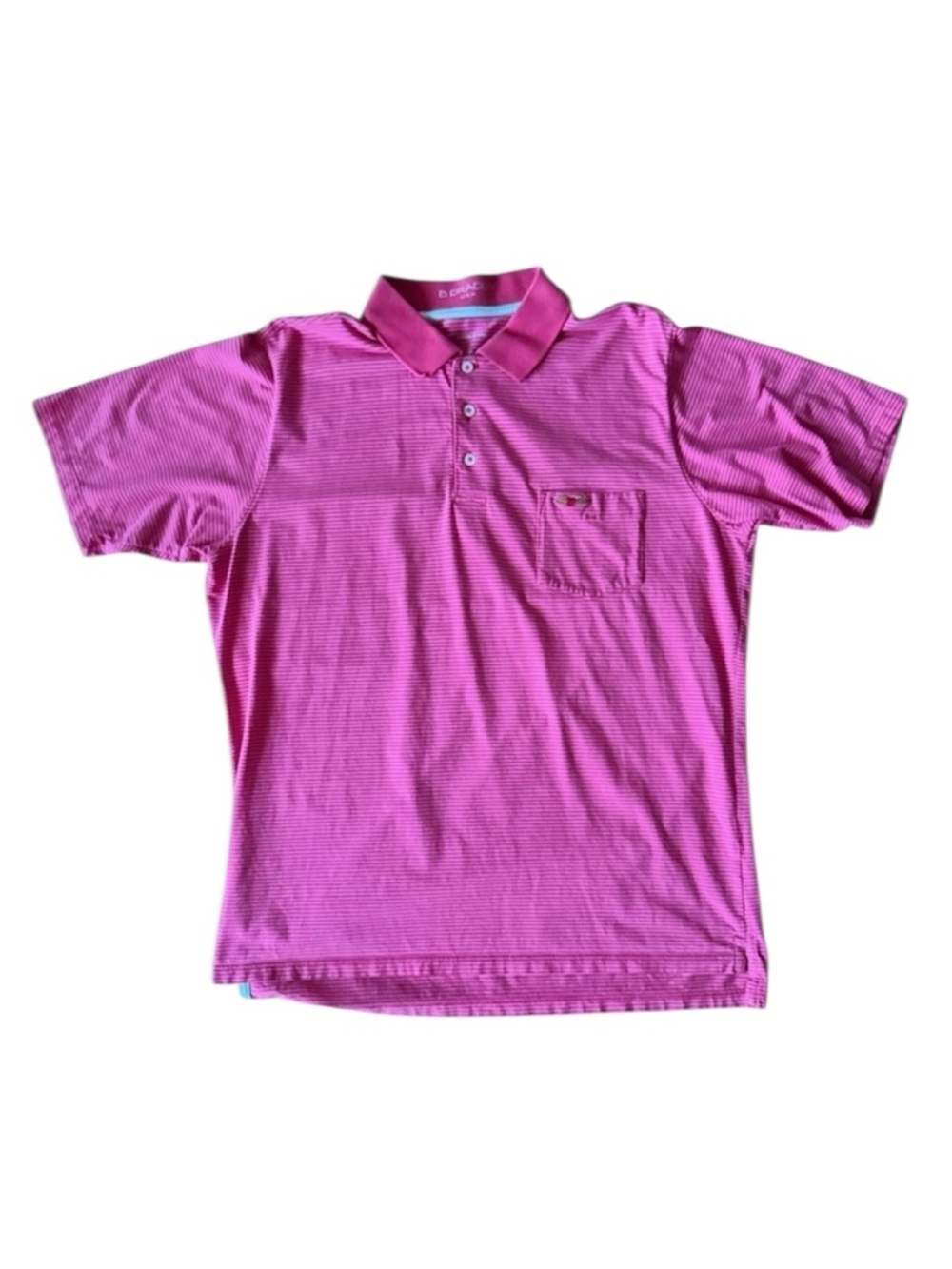B Draddy Mens Medium Golf Polo Shirt Short Sleeve Collared Striped Cotton